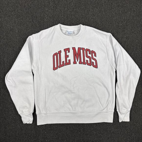 Champion Other - Champion Ole Miss Sweatshirt Men's White Pullover College Classic Size Medium